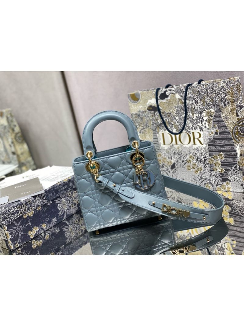 Dior Lady Dior My ABCdior Lambskin Bag with Tonal Enamel Charms M0538 Light Blue