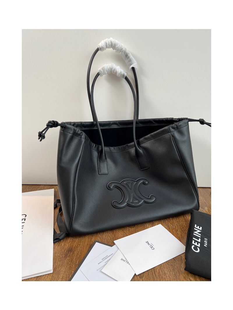 Celine Cabas Drawstring Cuir Triomphe In Smooth Calfskin 199973 Black