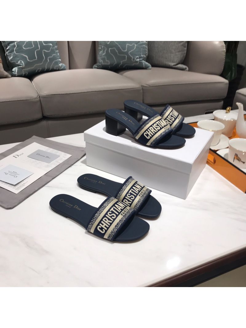 Dior DWAY Heeled Mule Embroidery KCQ24 Blue