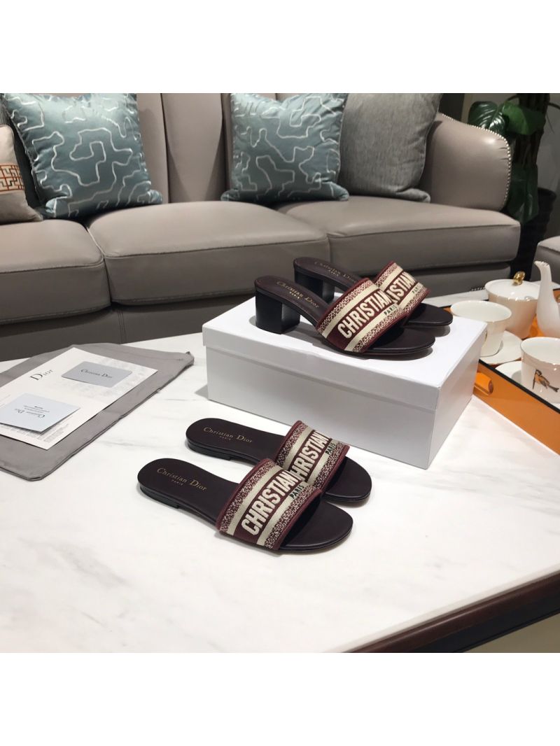 Dior DWAY Mule Embroidery KCQ166 Burgundy