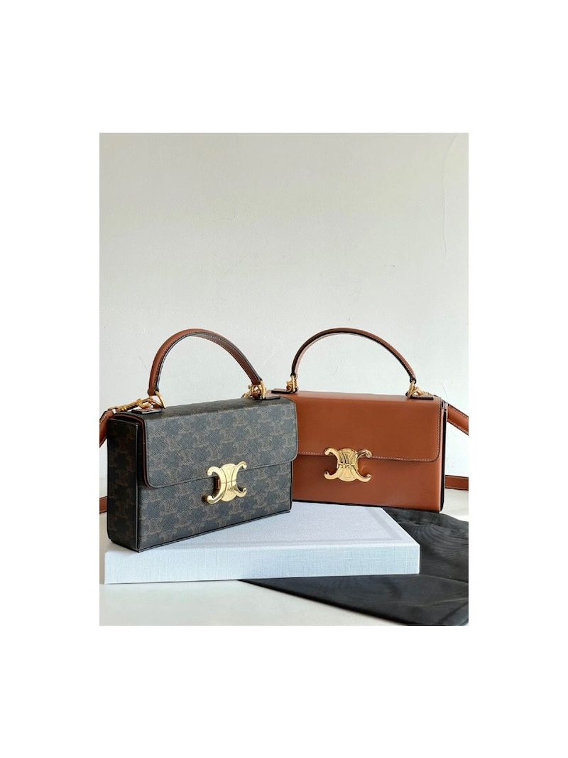 Celine Box Triomphe In Triomphe Canvas And Calfskin 199992 Tan