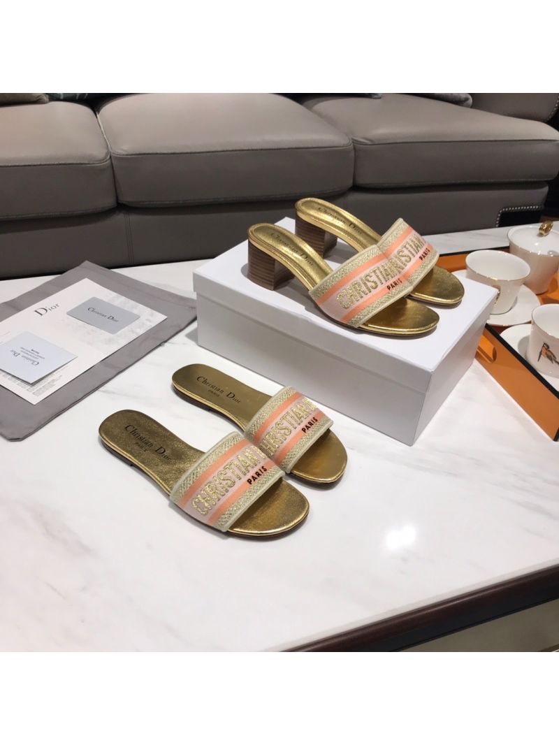 Dior DWAY Heeled Mule Embroidery KCQ24 Gold