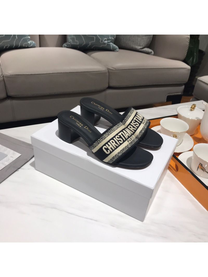 Dior DWAY Heeled Mule Embroidery KCQ24 Black