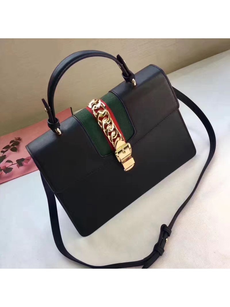 Gucci Sylvie leather top handle bag 431665 Black