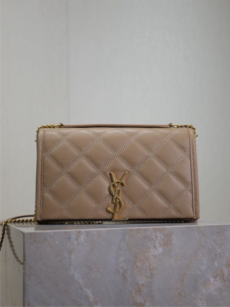 YSL Saint Laurent Becky Chain Wallet In Diamond-quilted Lambskin 585031 Dark Beige