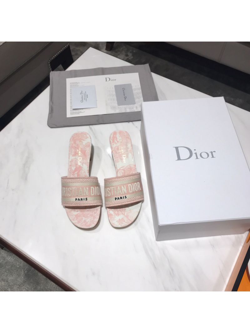 Dior DWAY Heeled Mule Toile De Jouy Embroidery KCQ24 Pink