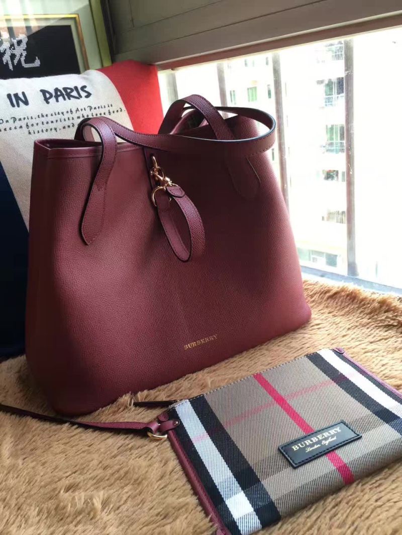 Burberry Medium Grainy Leather Tote Bag Mahagony Red
