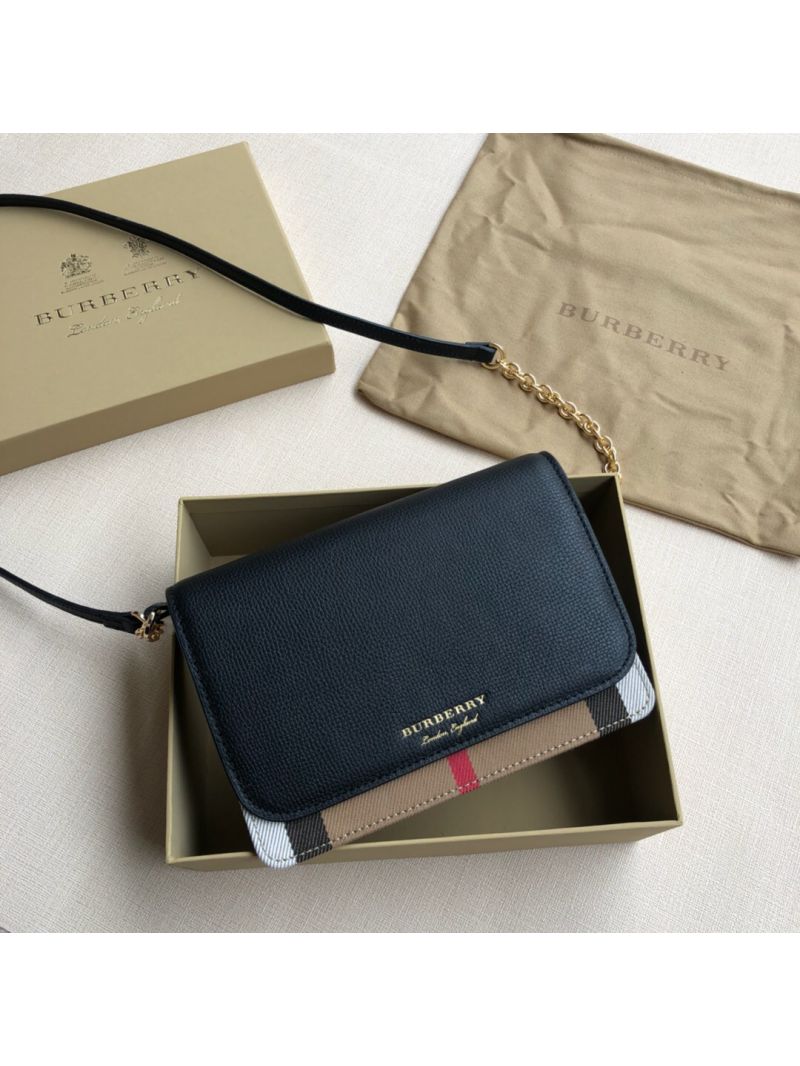 Burberry Leather and House Check Wallet with Detachable Strap 40681441 Blue