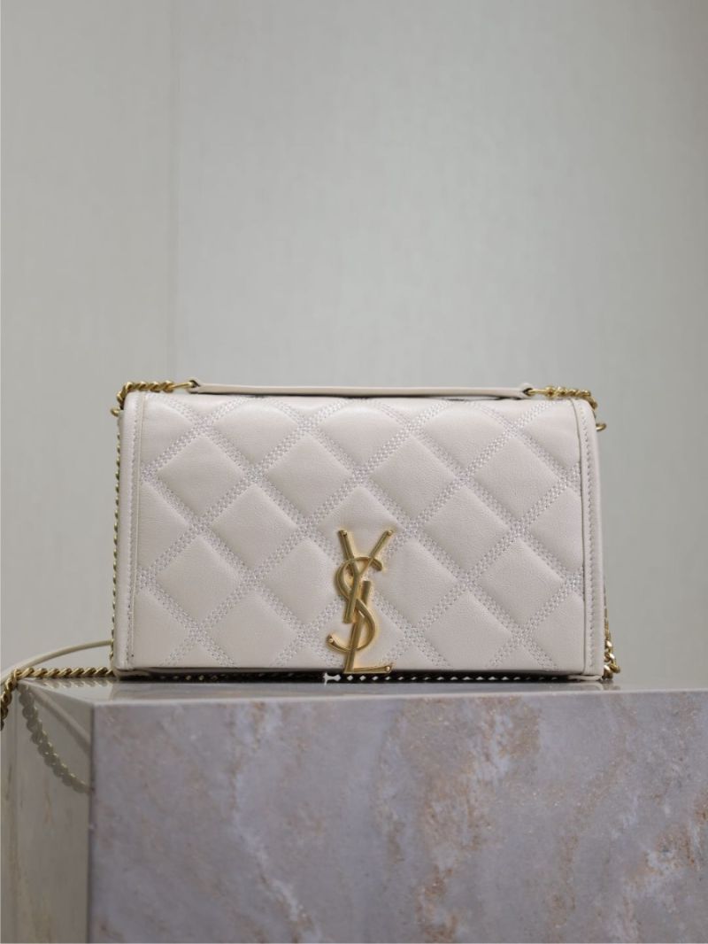 YSL Saint Laurent Becky Chain Wallet In Diamond-quilted Lambskin 585031 White