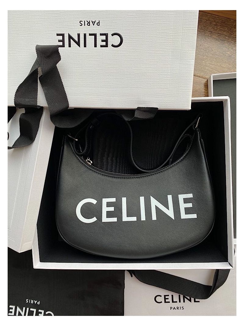 Celine Ava Bag in Smooth Calfskin with Logo Print 193953 Black