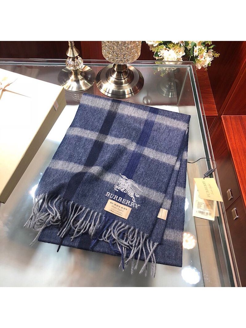 Burberry Check Cashmere Horseferry Scarf Blue