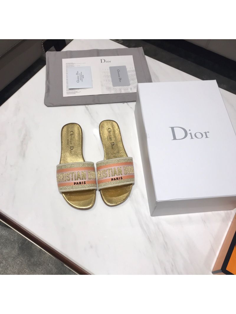 Dior DWAY Mule Embroidery KCQ166 Gold