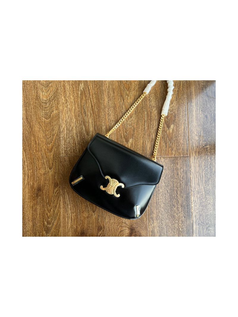 Celine Chain Besace Triomphe In Shiny Calfskin 199273B Black