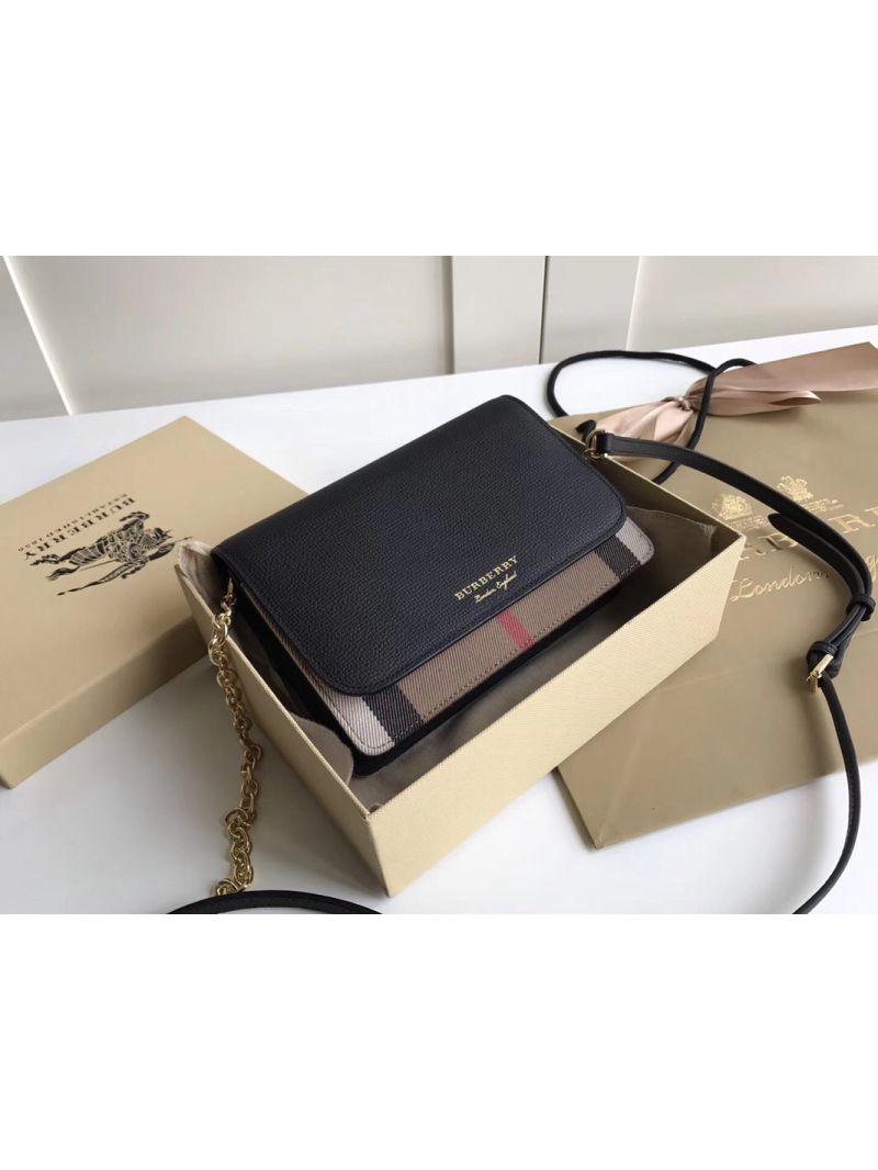 Burberry Leather and House Check Wallet with Detachable Strap 40681441 black