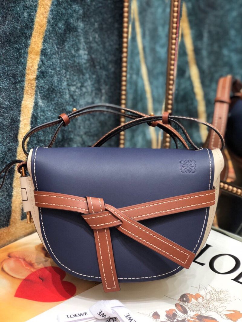 Loewe Gate Small Bag 397511 Marine/Light Oat