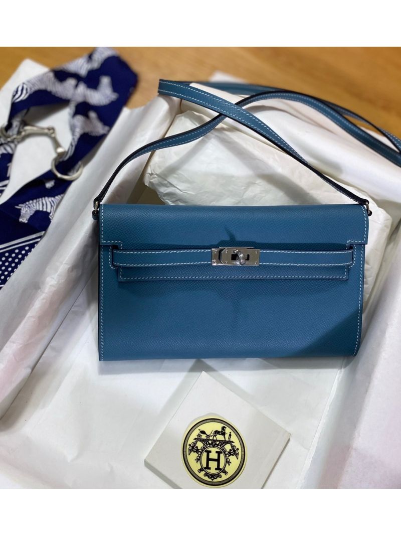Hermes Epsom Kelly Wallet To Go in Bleu Galice