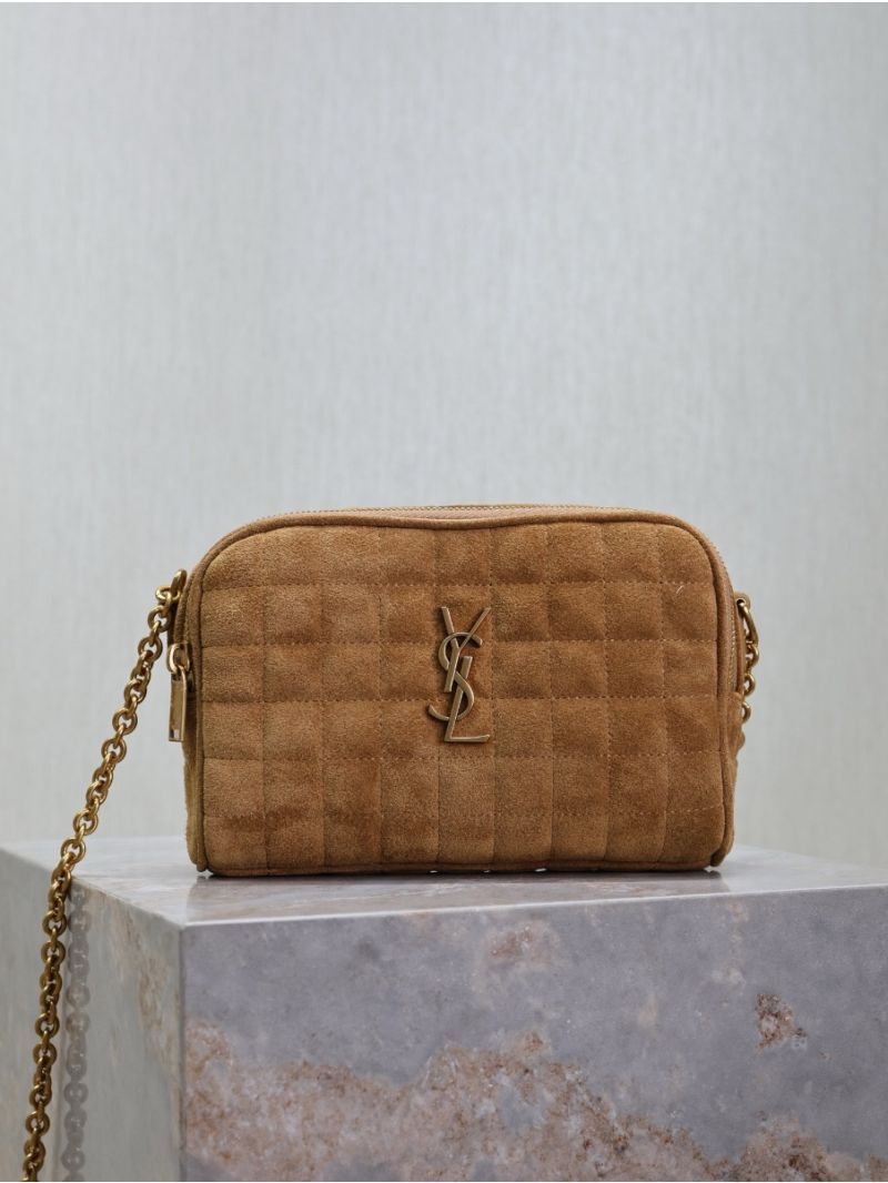YSL Saint Laurent Cassandre matelassé carré camera bag in brown suede calf leather 764809