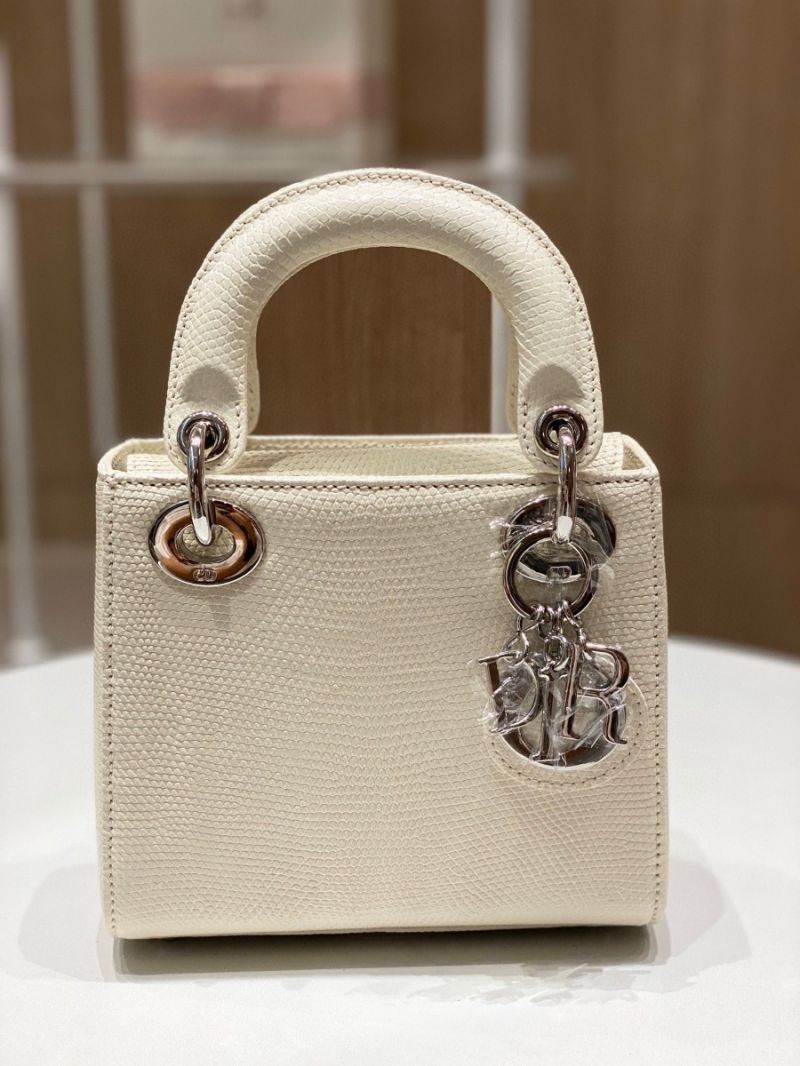 Dior Lizard Mini Lady Dior Bag in White