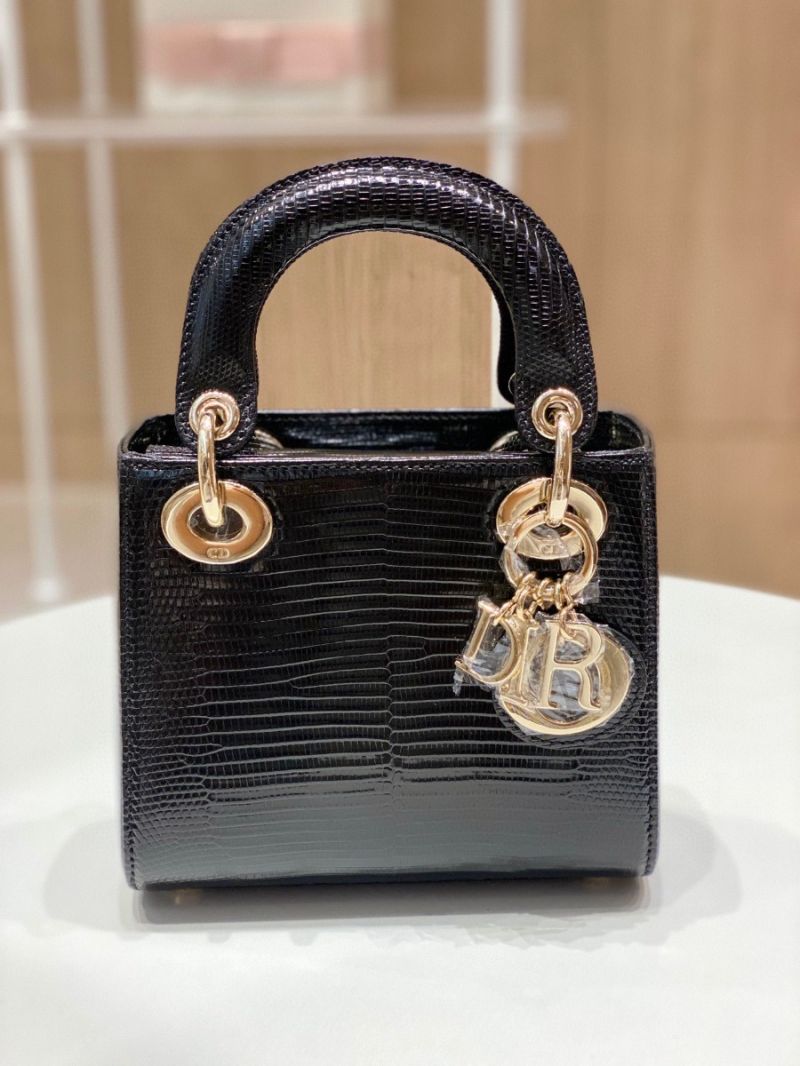 Dior Lizard Mini Lady Dior Bag in Black
