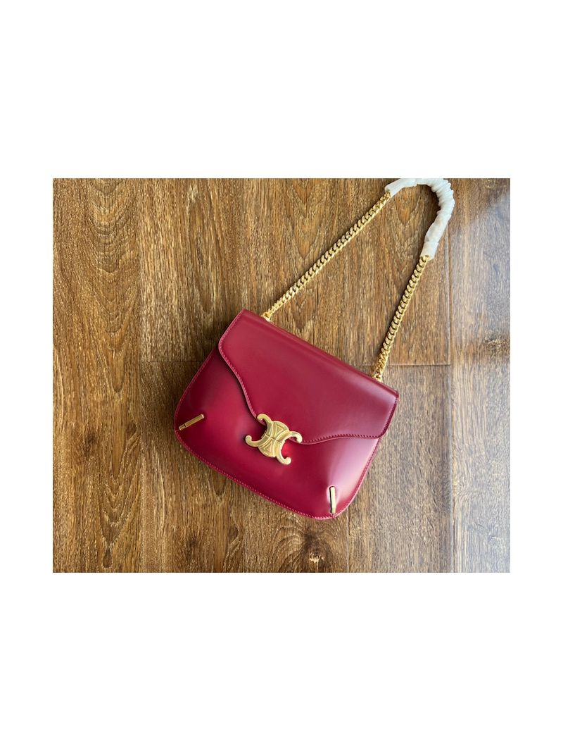 Celine Chain Besace Triomphe In Shiny Calfskin 199273B Carmin