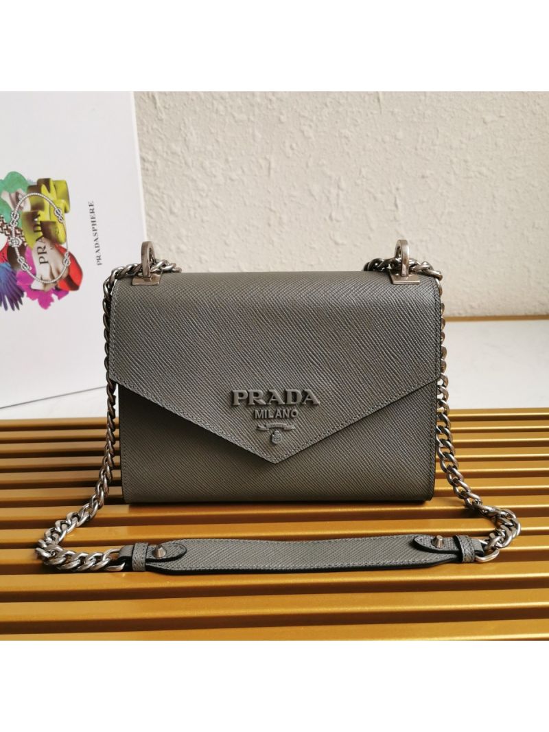 Prada Monochrome Saffiano leather bag 1BD127 Grey