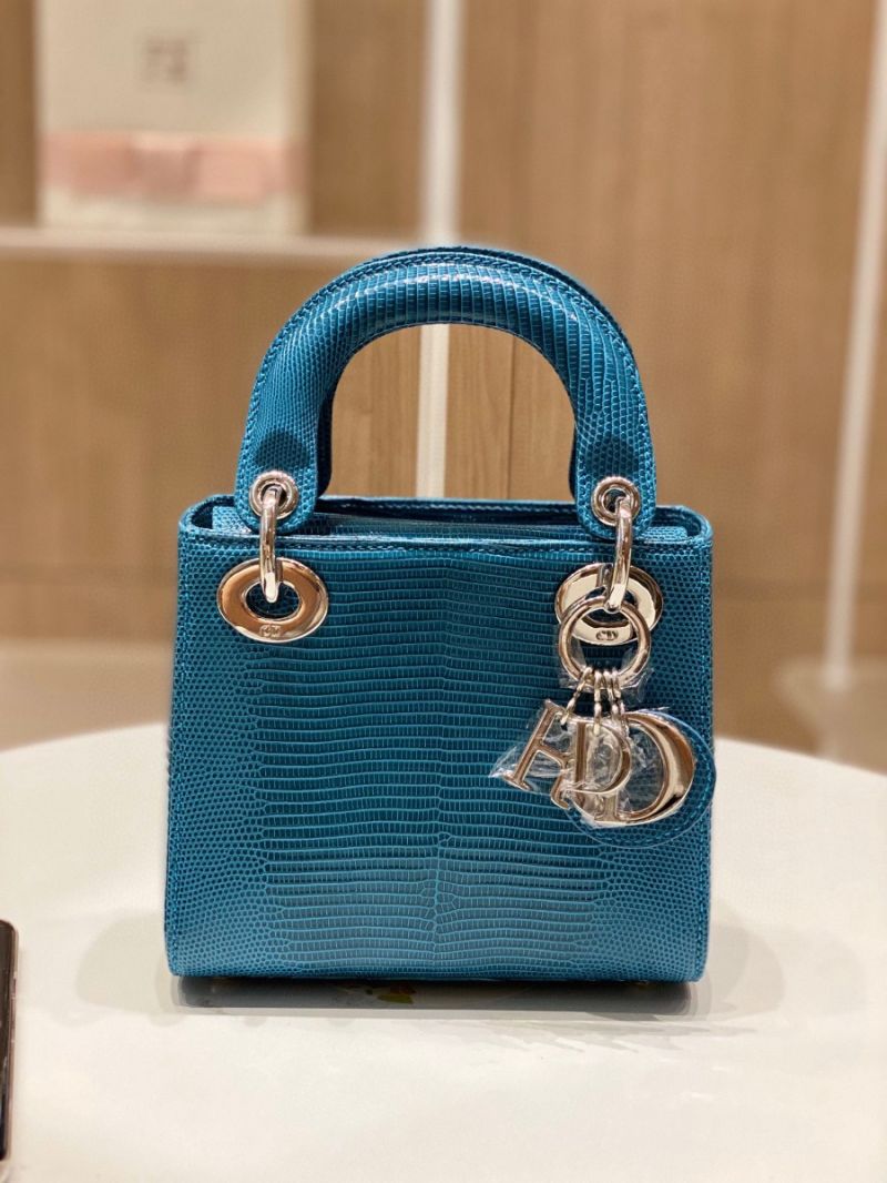 Dior Lizard Mini Lady Dior Bag in Jean Blue