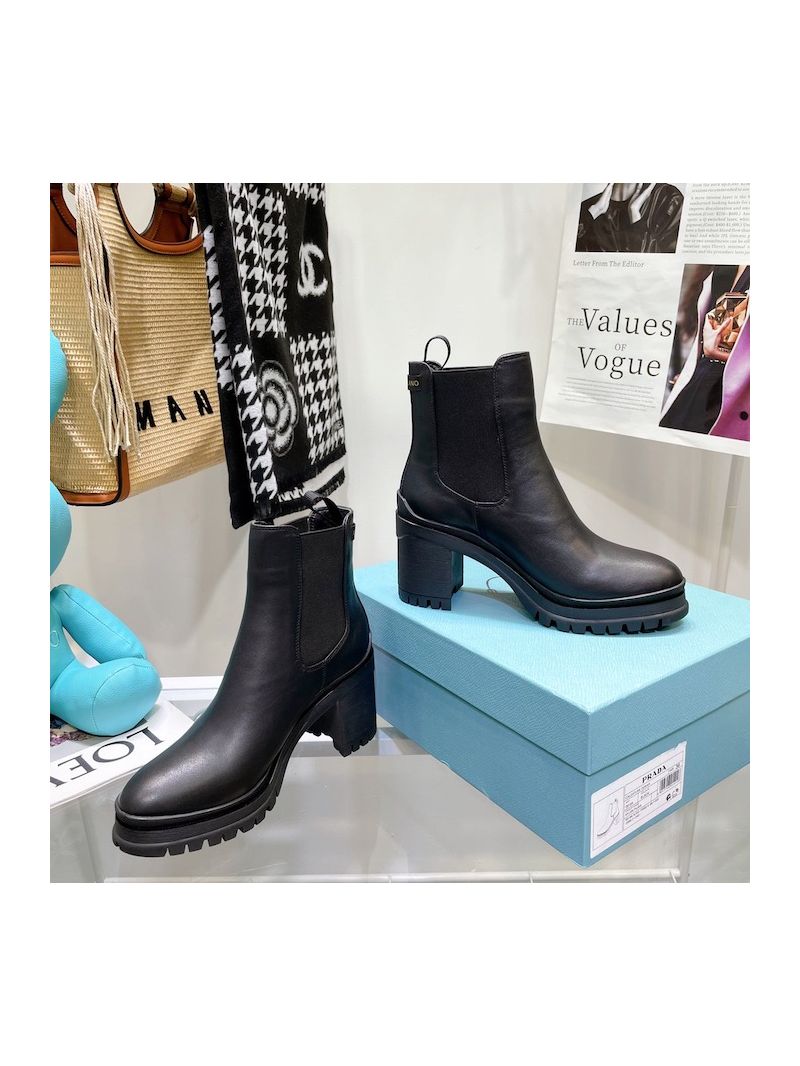 Prada Leather Booties 55 mm Block-Heel 1T582L Black