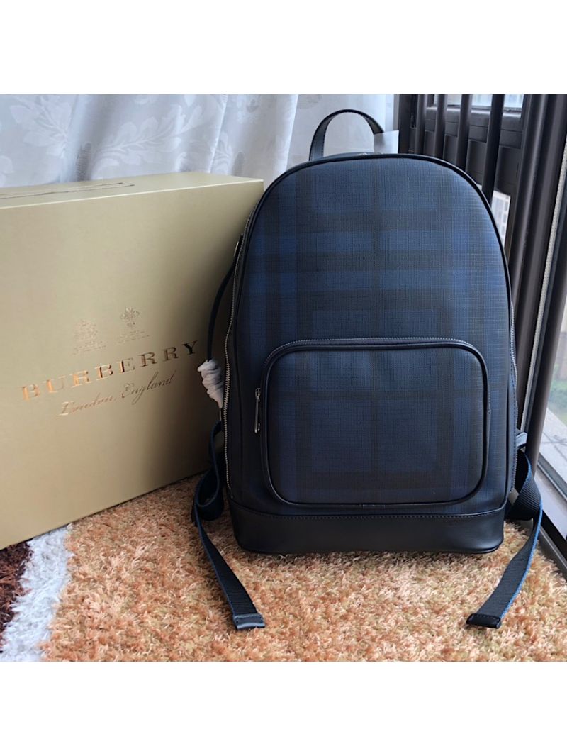 Burberry London Check and Leather Backpack Navy/black