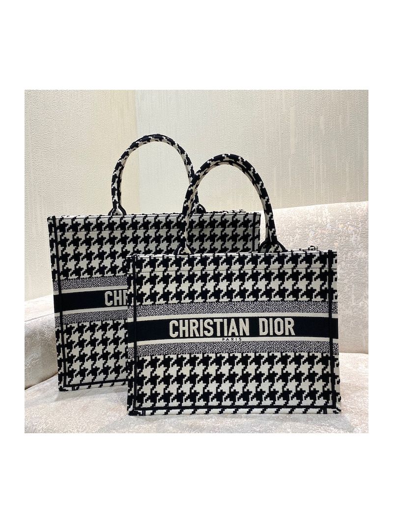 Dior Book Tote bag in Black Houndstooth Embroidery