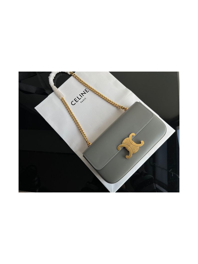Celine Chain Shoulder Bag Triomphe In Shiny Calfskin 197993 Grey