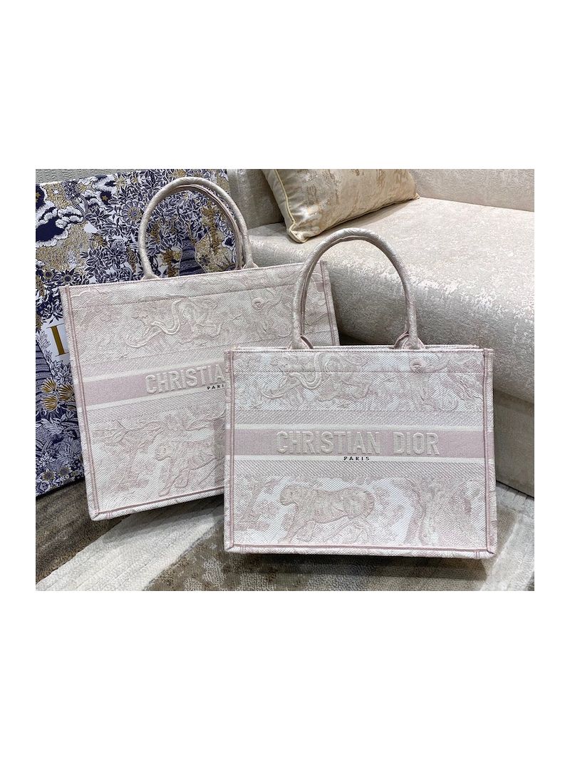 Dior Book Tote bag in Rose Des Vents Toile de Jouy Embroidery