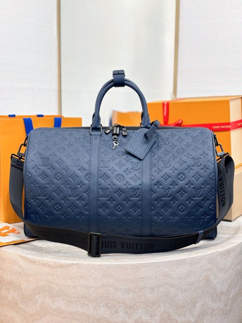 Louis Vuitton LV Keepall Bandoulière 50 Monogram Shadow Blue Leather Travel Bag M14840