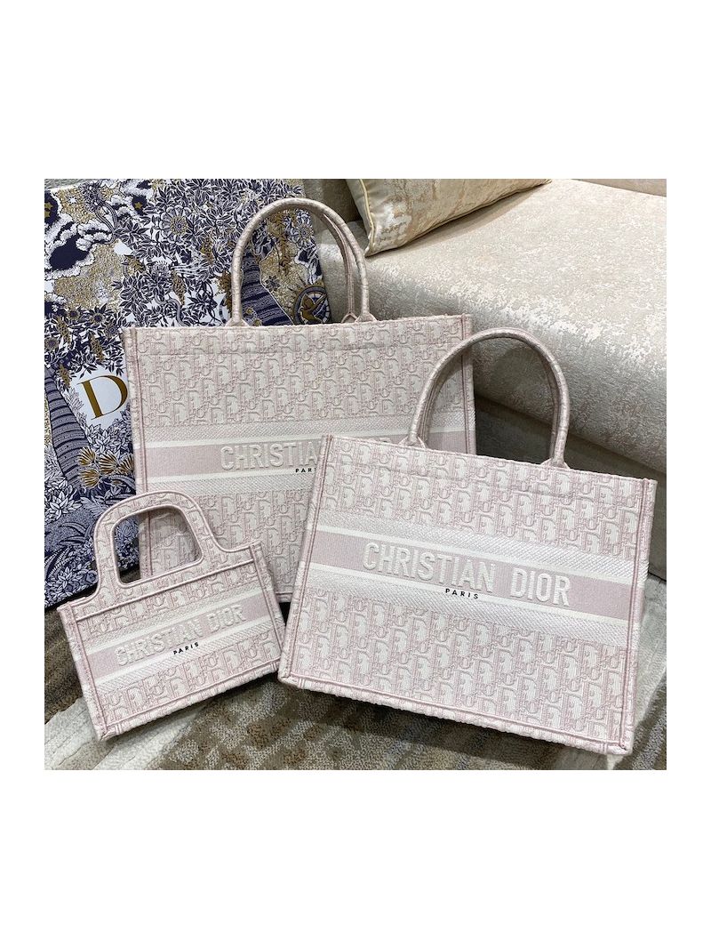 Dior Book Tote bag in Rose Des Vents Oblique Embroidery