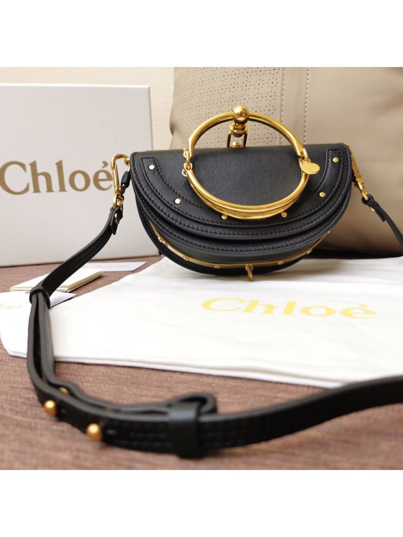 Chloe Small Nile Minaudière in Smooth Calfskin Black