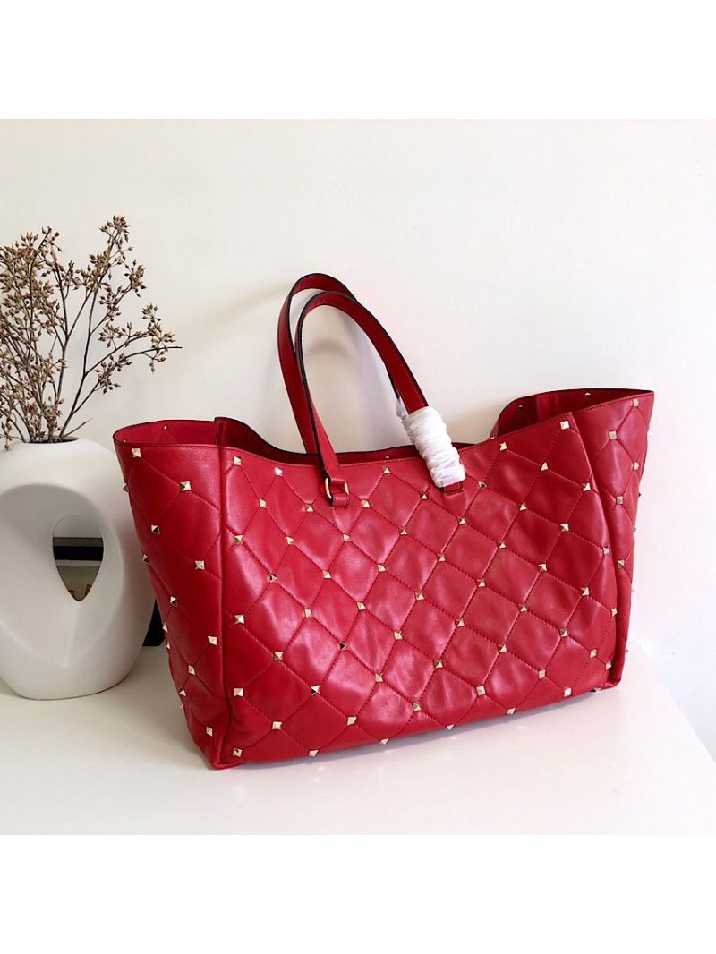 Valentino Garavani Large Quilted Boomstud Top-handle Bag Red