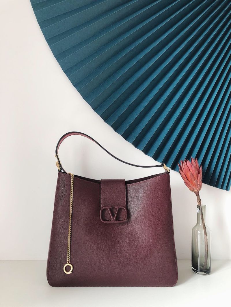 Valentino Vsling Grainy Calfskin Hobo Bag 50027 Burgundy