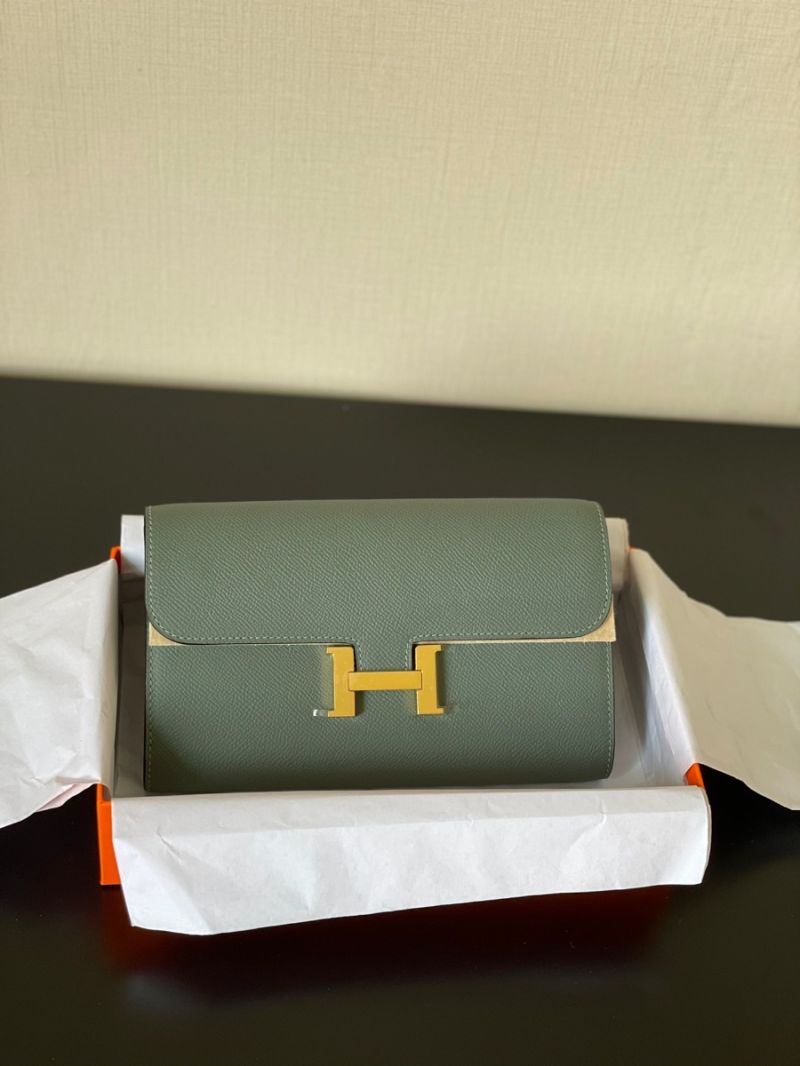 Hermes Constance Long To Go Wallet WOC in Epsom H080125 Almond Vert