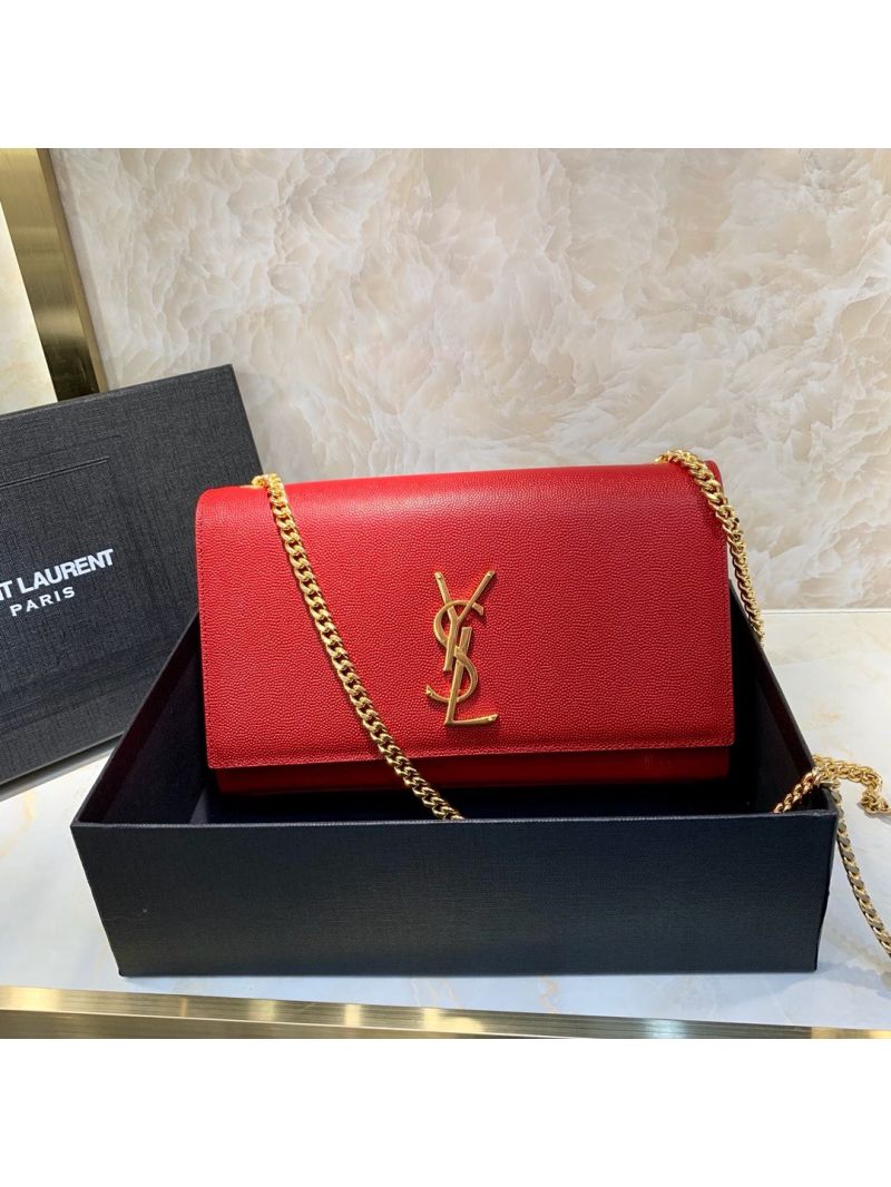 YSL Saint Laurent Classic Medium Kate In Grained De Poudre Textured Leather Red