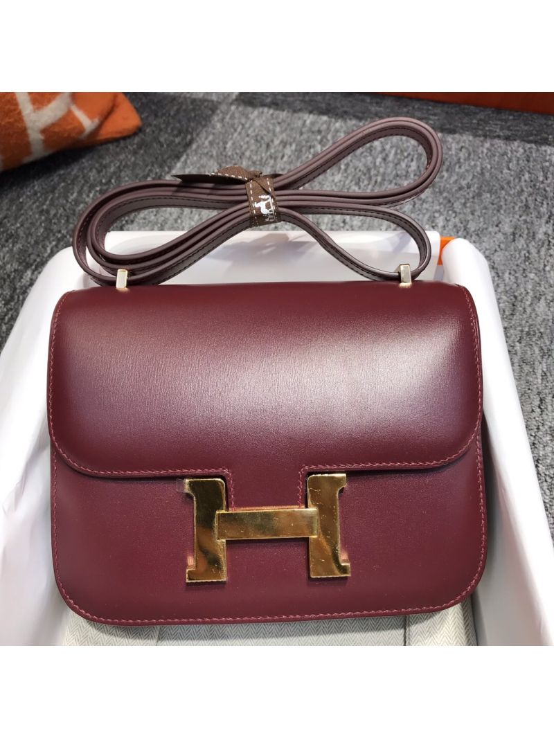 Hermes Constance in wine red box leather crossbody bag