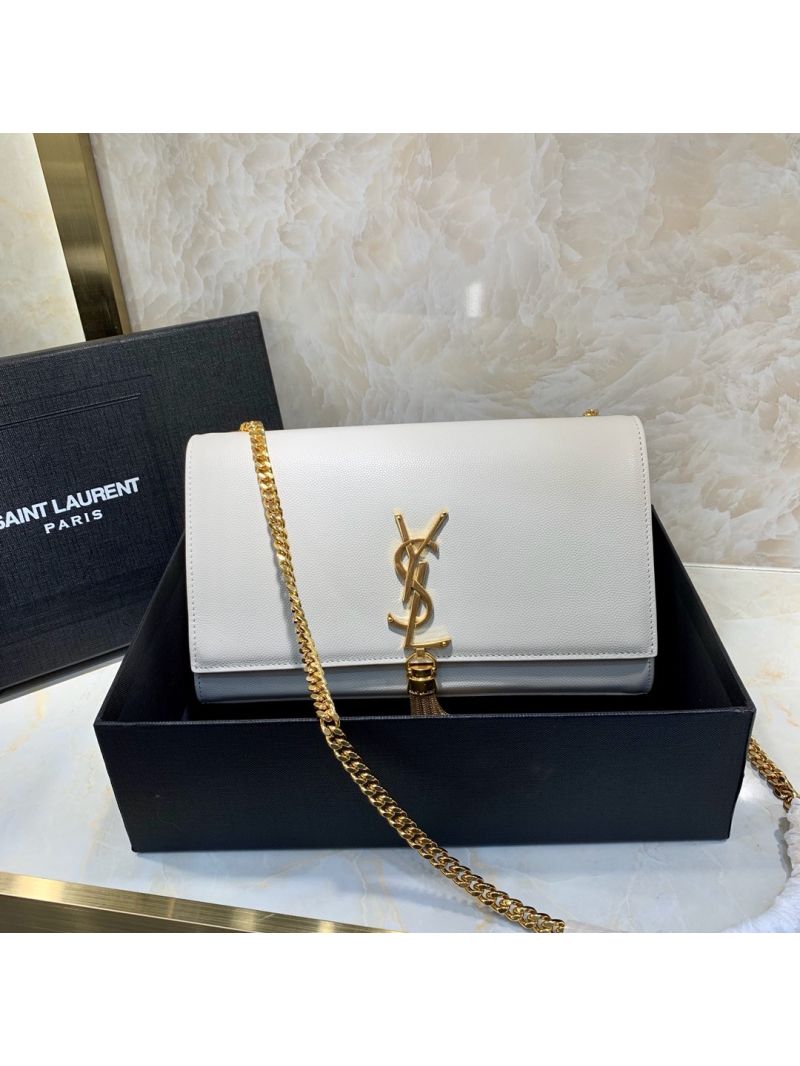 YSL Saint Laurent Kate Bag With Tassel In Grain De Poudre Leather 354119 White