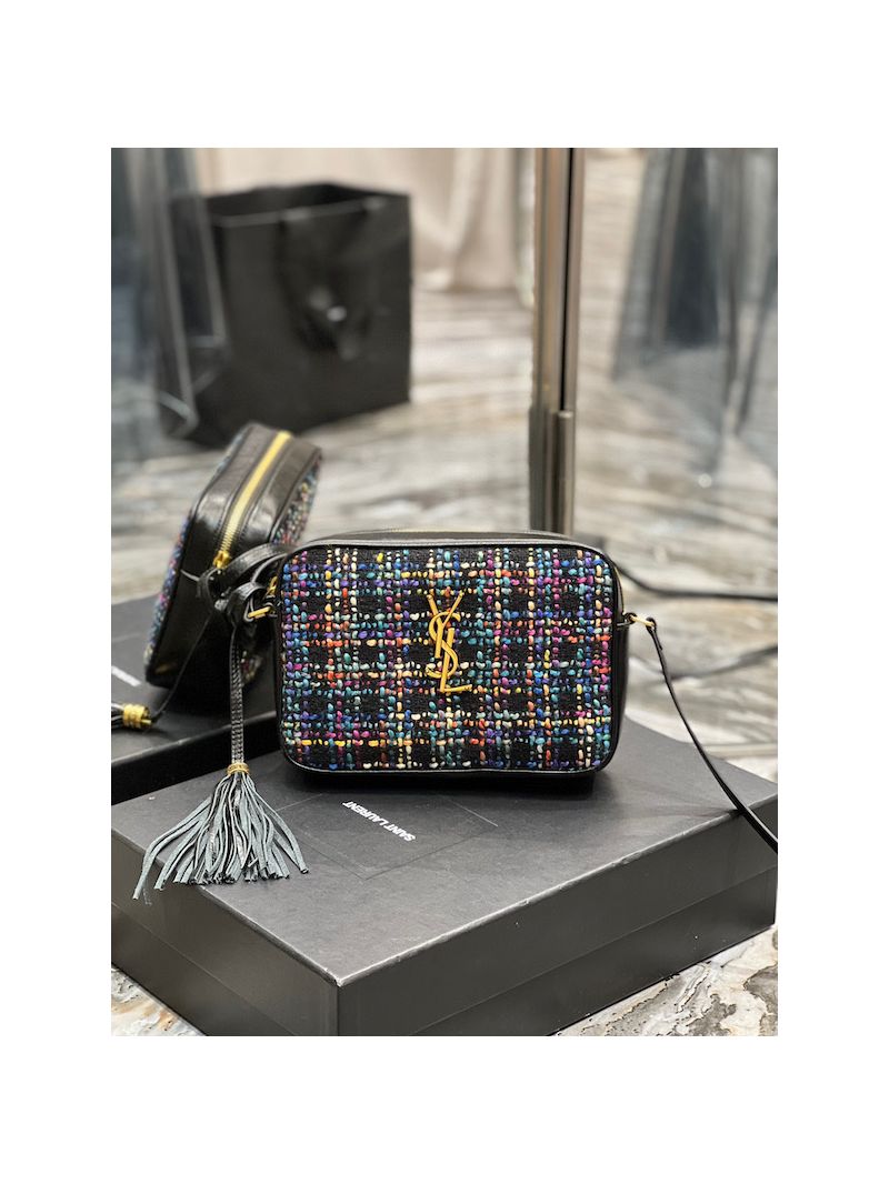 Saint Laurent YSL Medium Lou Multicolour Tweed Camera Bag 520534