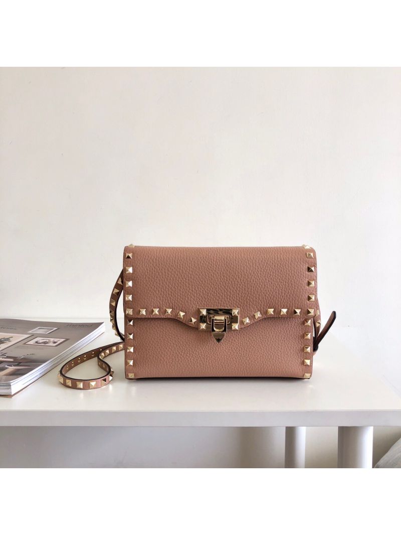 Valentino Small Rockstud Grainy Calfskin Crossbody Bag 0181B Nude