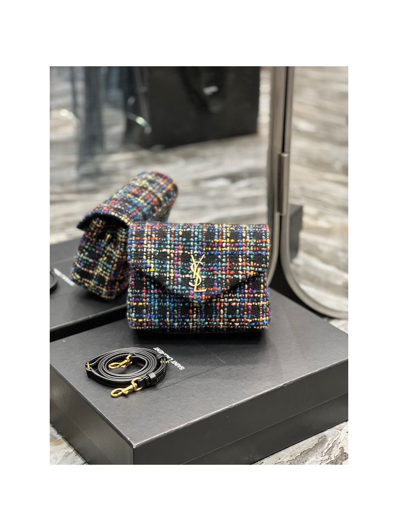 YSL Saint Laurent LouLou Toy Multicolour Tweed Shoulder Bag 678401