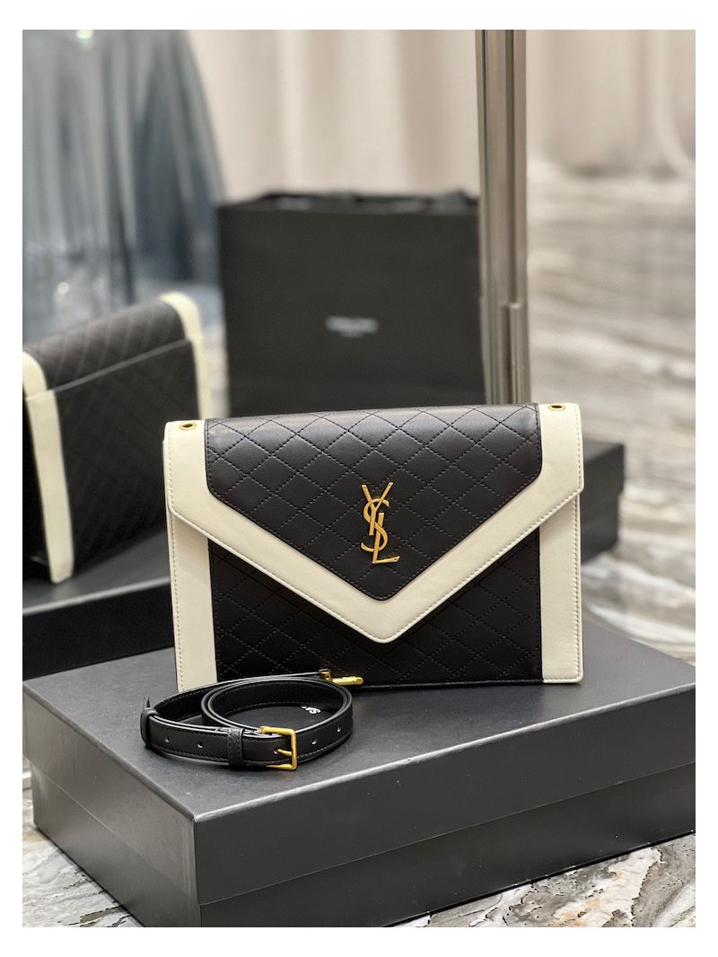 YSL Saint Laurent Gaby Satchel In Quilted Vintage Lambskin 6688631 Black Blanc