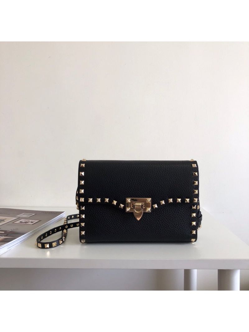 Valentino Small Rockstud Grainy Calfskin Crossbody Bag 0181B Black