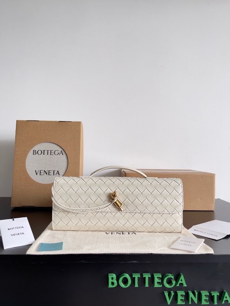 Bottega Veneta BV Long Clutch Andiamo With Handle Intrecciato Lambskin Leather 741511 Sea Salt