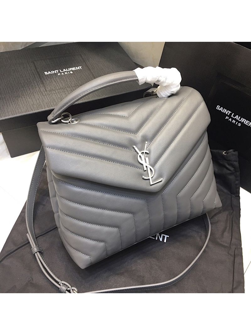 Saint Laurent YSL LouLou Leather Top Handle Bag Grey