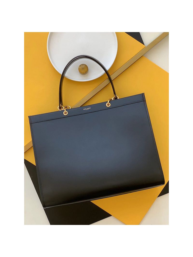 YSL Saint Laurent Maillon Cabas Calfskin Leather Tote 669593 Black