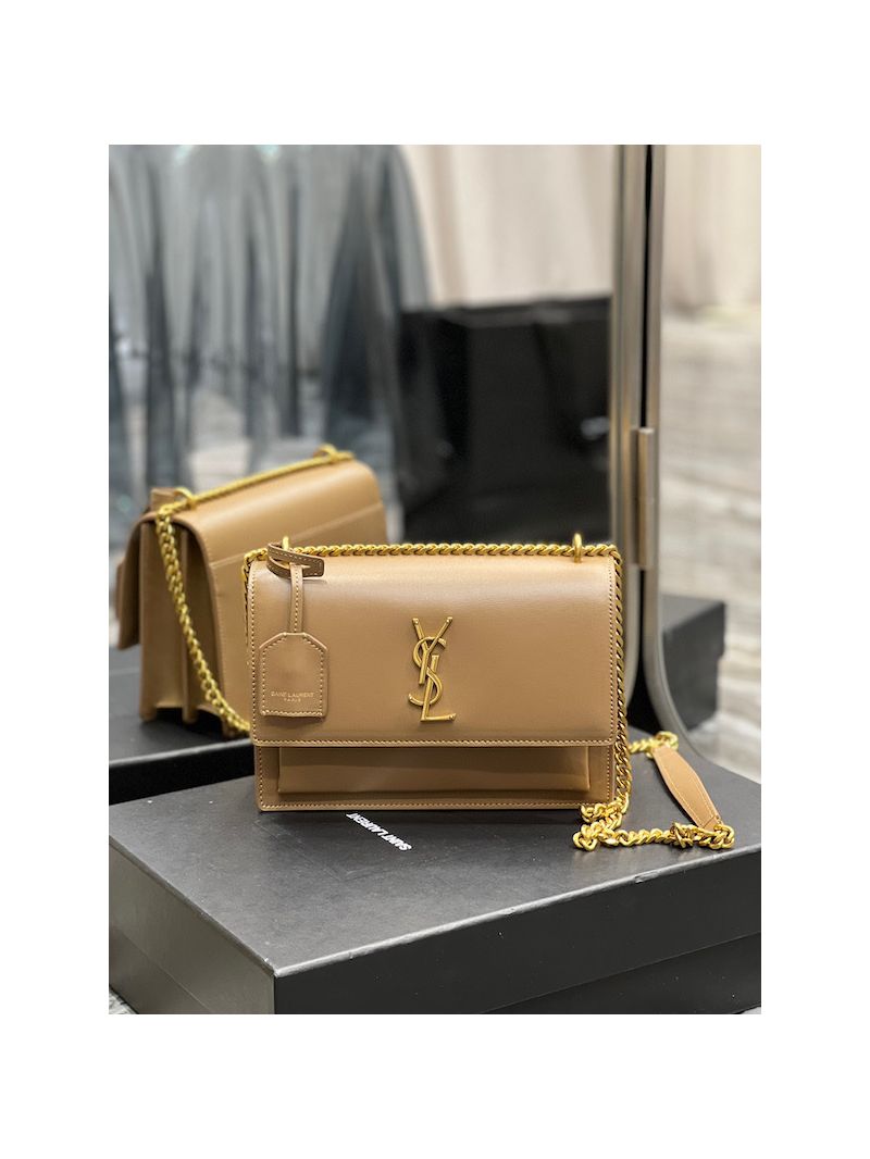 YSL Saint Laurent Medium Sunset Monogram in Smooth Leather 442906 Dark Toffee