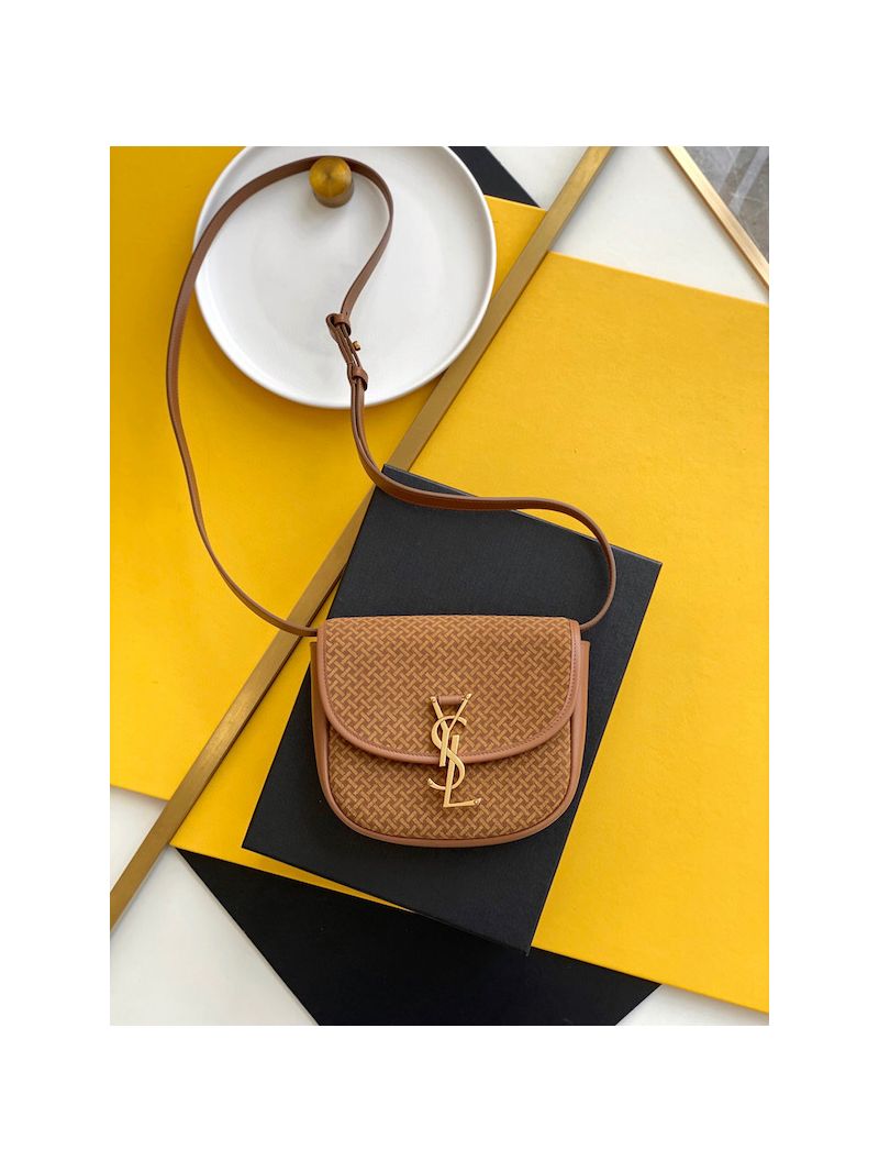 Saint Laurent YSL Kaia Satchel In Print Suede 619740 Brun